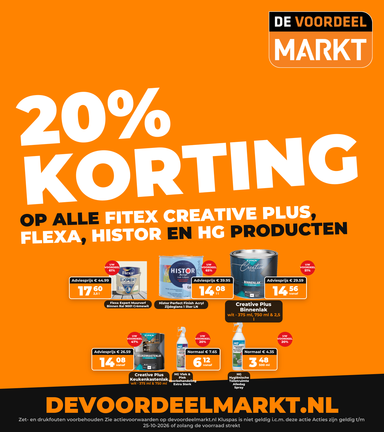 Herfst: 20% op Fitex Creative Plus, Flexa, Histor en HG — 20% korting op alle Fitex Creative Plus lakken, beitsen en speciaalverven en op alle Flexa, Histor en HG producten.
